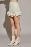 Ecru Colored Ruffle Denim Mini Skirt
