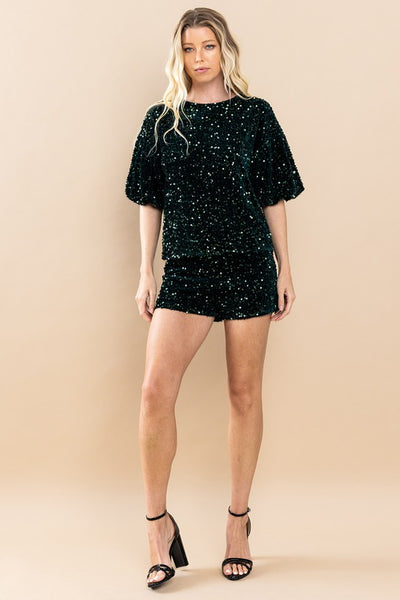 Hunter Green Colored Sequin Shorts