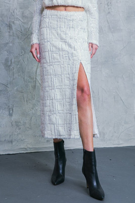 Cream Colored Western Fringe Suede Unbalanced Midi Skirt