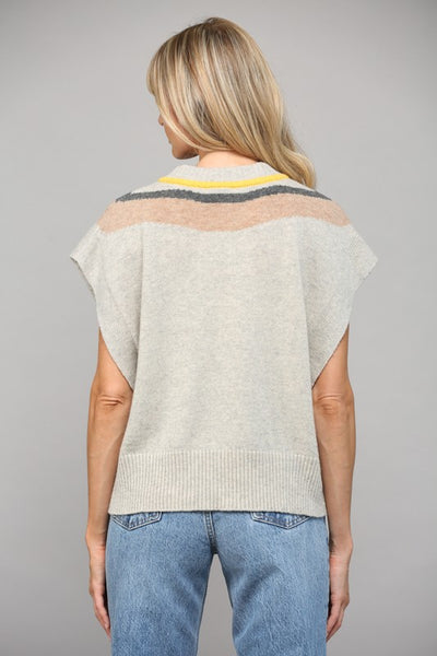 Heather Grey Striped V neck Knitted Sweater Vest