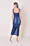 Denim Square Neck Bodycon Midi Dress