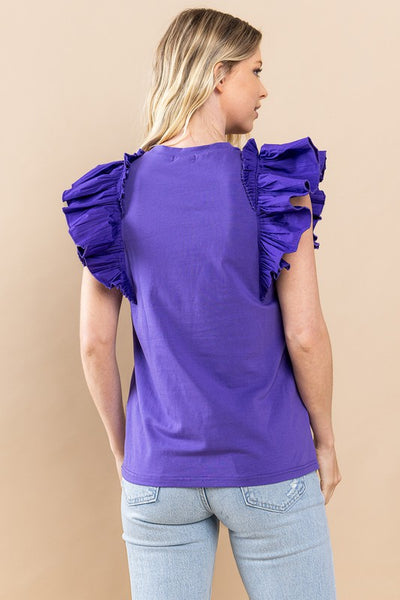 Purple Colored Ruffle Sleeve Top