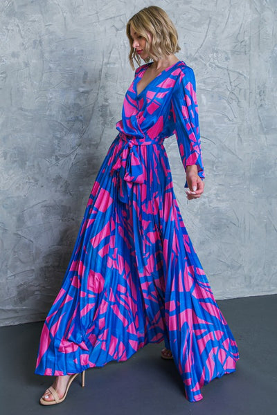 Fuchsia and Blue Printed Maxi Dress
