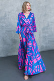 Fuchsia and Blue Printed Maxi Dress