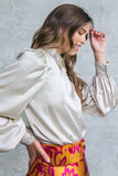 Champagne Colored Sequin Collared and Cuff Button Down Top