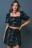 Black Colored Sequin Detail Woven Top
