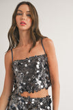 Charcoal Colored Sequin Spaghetti Strap Crop Top