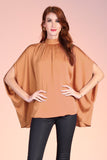 Camel Poly Silk Mock Neck Top