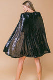Black Colored Sequin Mini Cape Dress
