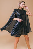 Black Colored Sequin Mini Cape Dress