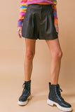 Dark Brown Colored Washed Faux Leather Shorts