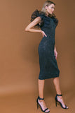 Black Metallic Yarn Knit Sweater Midi Dress