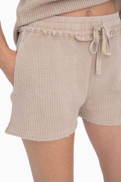 Taupe Colored Distressed Mineral-Washed Shorts