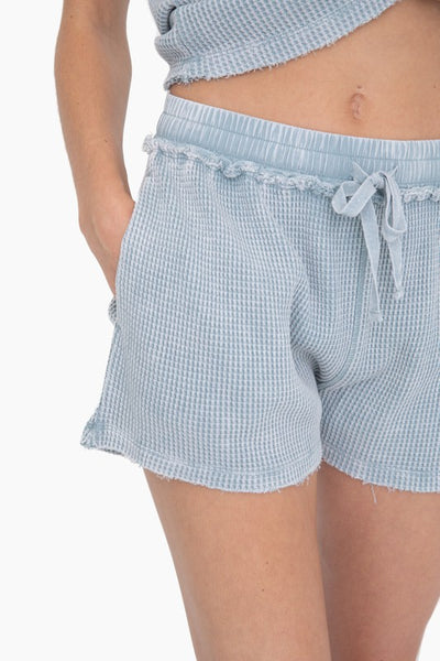 Smokey Blue Distressed Mineral-Washed Shorts