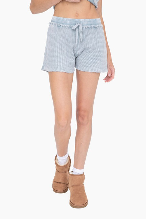 Smokey Blue Distressed Mineral-Washed Shorts