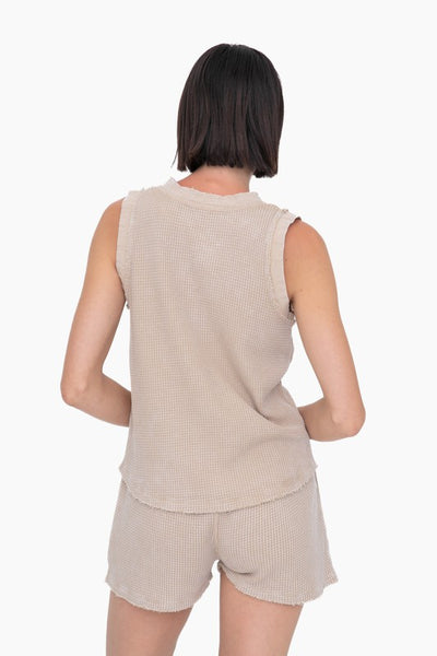 Taupe Colored Distressed Mineral Washed Tank Top