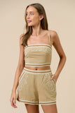 Tan Boho Embroidered Shorts