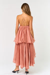 Peach Layered V-Neck Ruffle Dress
