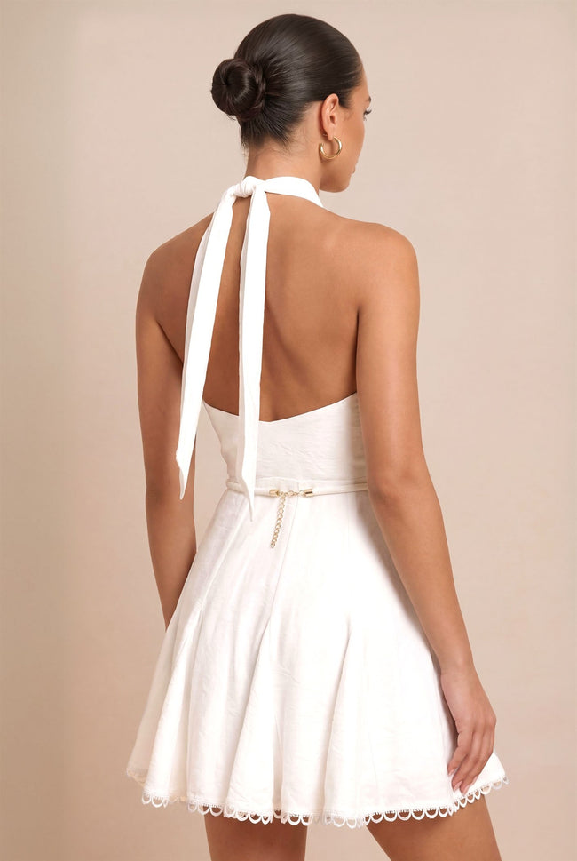 White Halter Neck MIni Dress