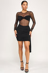 Black Solid Fabric Mesh Detail Mini Dress