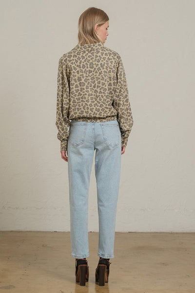 Leopard Printed Button Down With Adjustable Hem