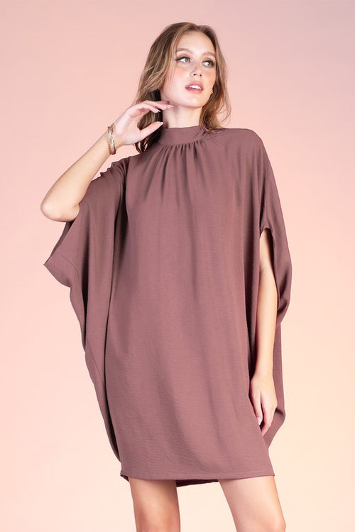 Mocha Mock Neck Caftan Shirt Dress