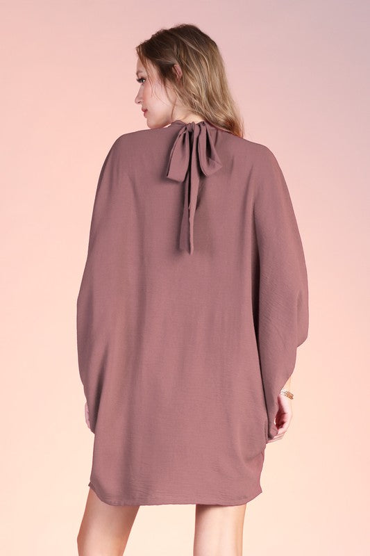 Mocha Mock Neck Caftan Shirt Dress