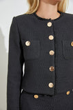 Black Colored Button Detail Cropped Jacket