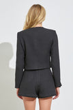 Black Colored Button Detail Cropped Jacket
