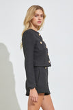 Black Colored Button Detail Cropped Jacket