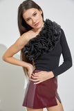 Black Colored Ruffled One Shoulder Top