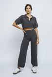 Collar Knit Crop Top & Pant Set