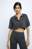 Collar Knit Crop Top & Pant Set