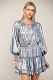 Metallic Blue Foiled Fabric Tiered Dress