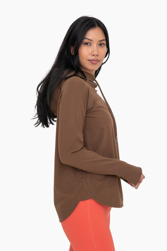 Dark Earth Colored Active Hoodie Top with Thumbholes