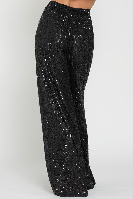Black Colored Sequin High Waisted Long Pants