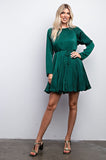 Hunter Green Raglan Sleeve Godet Skirt Mini Dress