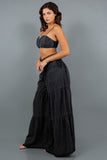 Black Colored Washed Tencel Crop Top with Wide Leg Pants Set