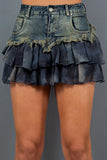 Distressed Ruffle Denim Skirt