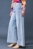 Ria Rhinestone Detail Wide Leg Denim Jeans
