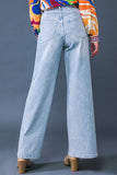 Ria Rhinestone Detail Wide Leg Denim Jeans