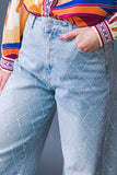 Ria Rhinestone Detail Wide Leg Denim Jeans