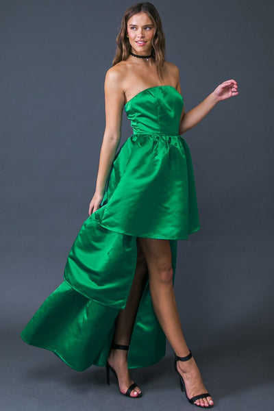Green Colored Layered Skirt Maxi Dress
