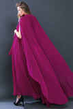 Berry Colored High Neck Maxi Dress with Cape