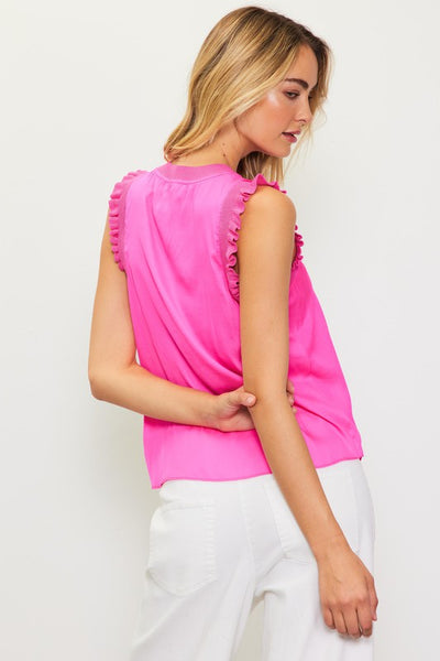 Candy Pink Colored Ruffle Sleeve Top