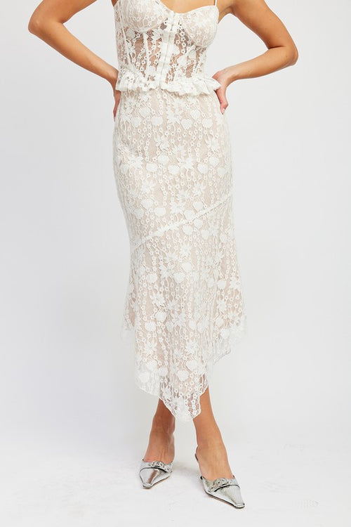 Off White Colored Lace Maxi Skirt