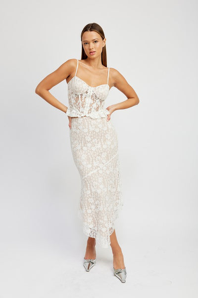 Off White Colored Lace Corset Ruffle Top