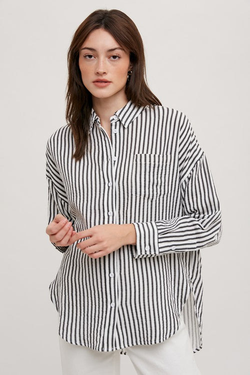 Ivory and Charcoal Colored Striped Cropped Shirt