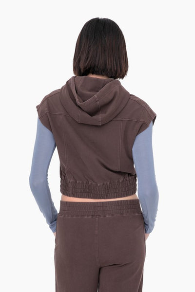 Dark Brown Mineral Washed Sleeveless French Terry Hoodie