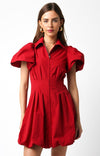 Red Bubble Sleeve Front Zip Dress